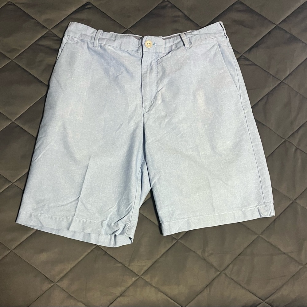 Blue Linen Blend Shorts